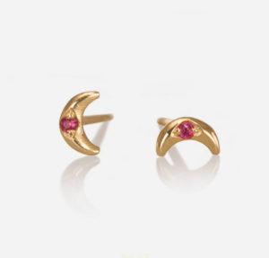 Crescent Studs with Rubies